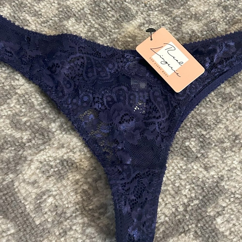 Real Lingerie Women's Navy-Blue Lace Thong Underwear  (NWT)